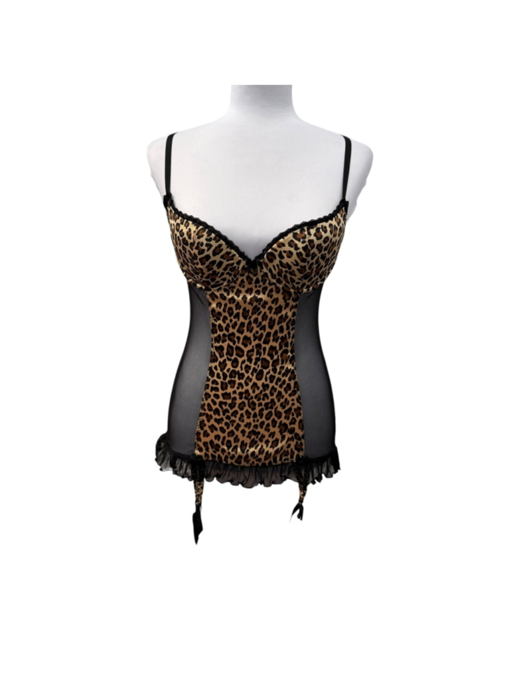 Seduction by Frederick’s of Hollywood Leopard Print Mesh Garter Chemise Size M - Picture 2 of 7